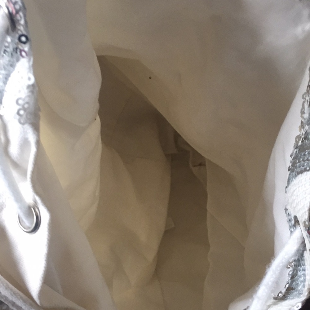 VS PINK Sequined Silver and White Chevron Backpack - Picture 3 of 4
